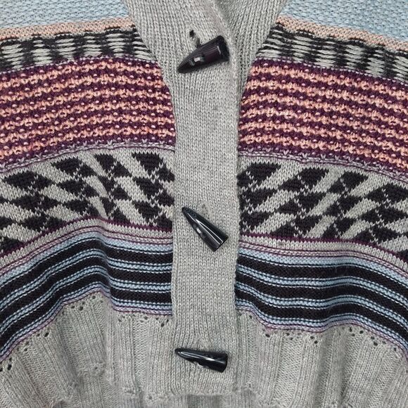 VTG 80s Kirra Striped Aztec Fair Isle Pastel Oversized Chunky Cardigan Sz XS - Picture 7 of 9